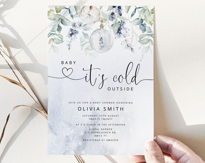 Winter Baby Shower Invitation. Snowy Winter Baby Shower. Baby its cold outside baby shower.  Gender Neutral baby shower #wb4