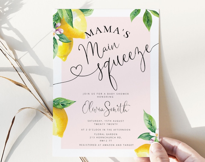 Mama's Main Squeeze Lemon Baby Shower Invitation. Lemon Baby Shower Invitation. Summer Themed Baby Shower Invitation. Instant download #lem2