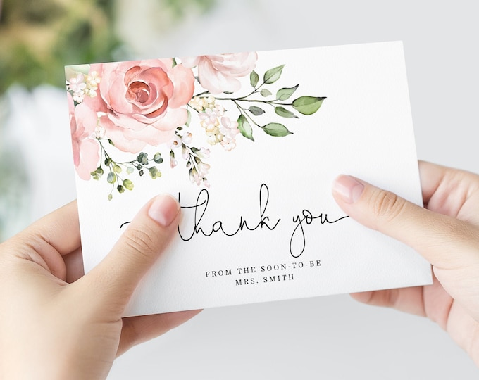 Boho Thank You Cards Printable Template.  Bridesmaid thank you card. Floral bridal showerThank You Card. Bohemian Thank You Note. #br2