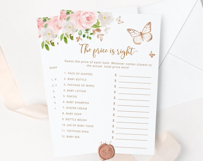 The Price is Right Game. Butterfly the price is right game. Blush Guessing Game. Butterfly baby shower games. Instant Download #05