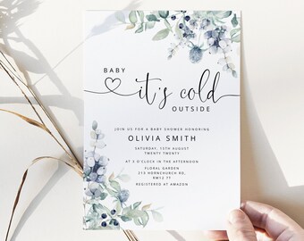 Baby it's cold outside baby shower invitation. Winter Baby Shower Invite. Rustic Winter Baby Shower. Baby its cold outside #ad6