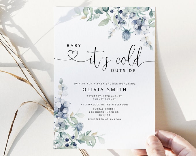 Baby it's cold outside baby shower invitation. Winter Baby Shower Invite. Rustic Winter Baby Shower. Baby its cold outside #ad6