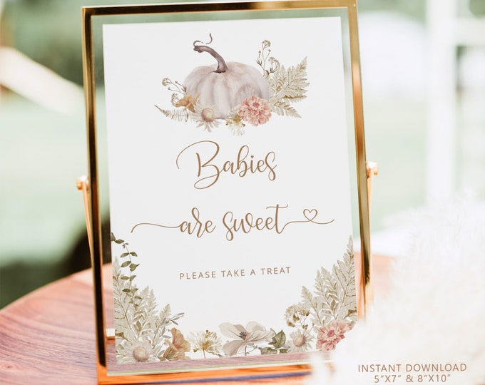 Boho pumpkin Babies are sweet Sign. Little pumpkin take a treat sign. Fall pumpkin sign. Fall baby shower decor. Instant Download #p8