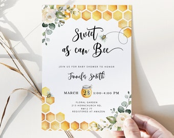 Sweet as can bee baby shower invitation. Bee baby shower invitation. Mommy to bee invitation, honey bee Corjl Printable #bee