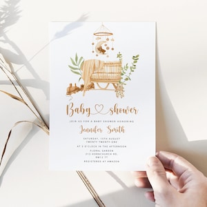 Invitation à la baby shower de la crèche. Invitation à la baby shower de la crèche Boho. Invitation à la Baby Shower non sexiste. Baby shower ours #12