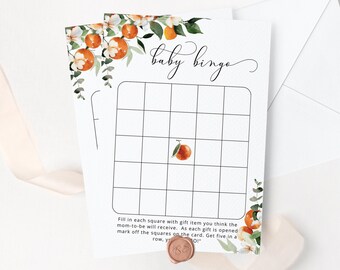 Orange Baby Shower Bingo Card. Little Cutie Baby Shower games.  Oranges Baby Shower Theme. Instant Download #or2