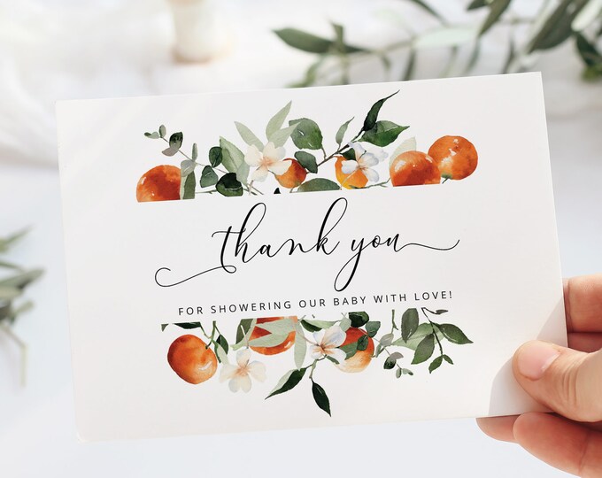 Oranges Thank You Card Printable Template. Little cutie thank you card. Gender neutral citrus thank you card #or2