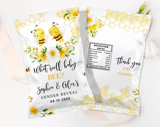 Bee chip bag template. Honey bee gender reveal chip bag template. What will baby bee chip bag template #08