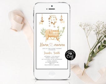 Llama baby shower e-vite. Gender neutral boho nursery baby shower digital invitation #12