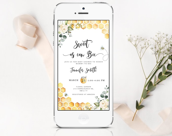 Sweet as can bee baby shower e-vite. Bumble bee electronic invitation. Bee e-vite  #bee