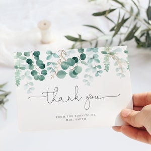 Eucalyptus groen Dank u kaarten afdrukbare sjabloon. Direct downloaden. Groen bruidsdoucheDank You Card. Boho kaart. #br1