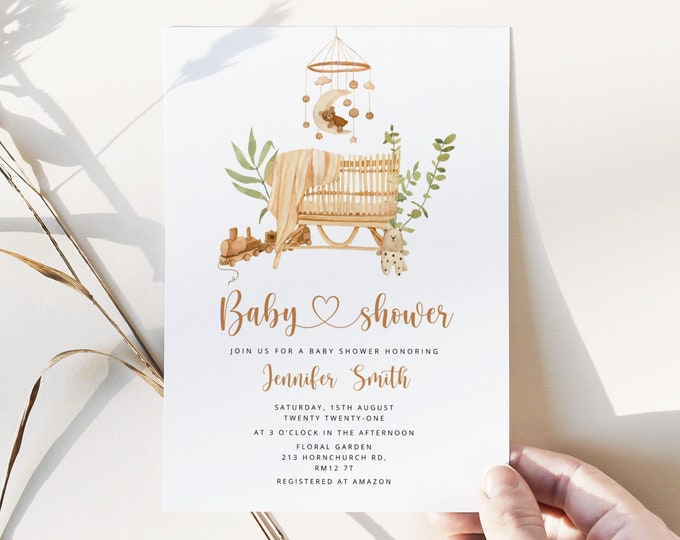 Nursery baby shower invitation. Bohemian nursery baby shower invitation. Gender neutral Baby Shower invite. Bear baby shower #12