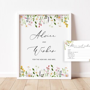 Conseils et souhaits de fleurs sauvages pour les nouveaux mariés. Conseils floraux élégants pour le jeu Bride & Groom. Carte de conseils de mariage Téléchargement instantané #wl3