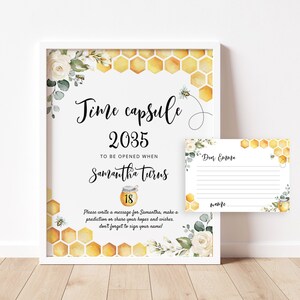 Bee Time Capsule Sign en berichtenkaart. Bumblebee Time Capsule met bijpassende message card. Zoet om een verjaardag te zijn #bee