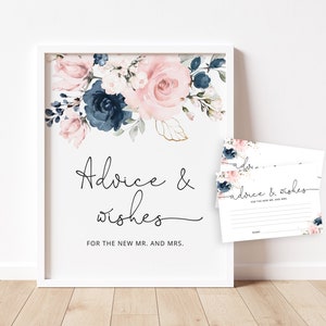 Blumenempfehlungen und Wünsche für das Brautpaar. Navy blush Ratschläge für Braut & Bräutigam Spiel. Hochzeit und Brautparty Spiel Instant Download #n1