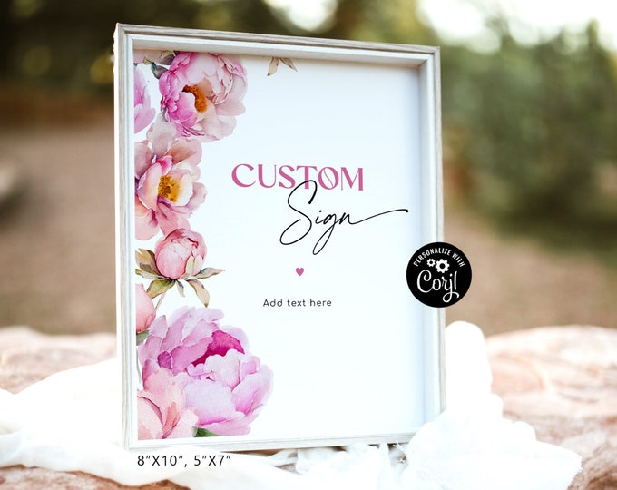 Petals and prosecco Custom Sign Template, Bright pink floral Custom sign. Create Your Custom Sign. Corjl template #pet1