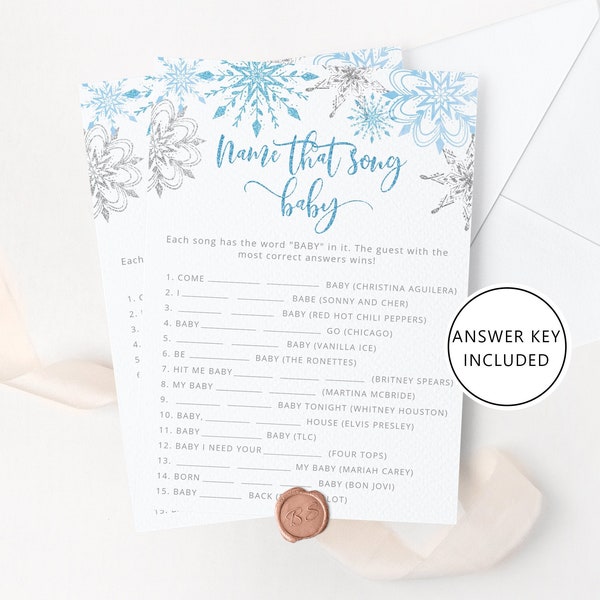 Name that song baby game. Winter name that song baby shower game. Winter baby shower games. Snowflakes baby shower Instant Download #sn2