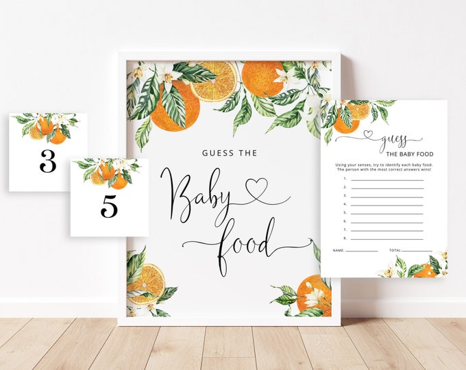 Little cutie guess the baby food game. Citrus baby food baby shower game.  Instant Download #or1