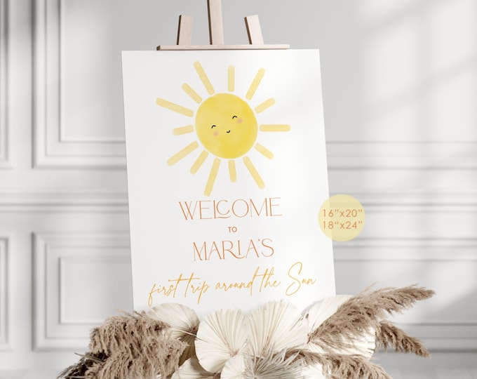 First trip around the sun welcome sign.  First birthday sun welcome sign. Minimalist boho sun welcome sign #s2