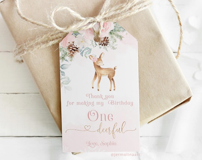 Deer winter baby shower thank you tag. Winter onederland favor tag template. Onedeerful birthday thank you tag #wb6