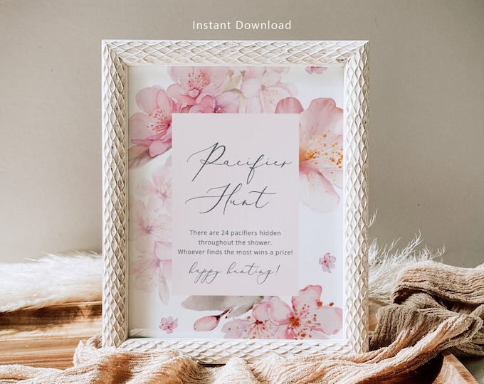 Sakura Pacifier Hunt Sign. Blush pink floral Pacifier hunt Sign. Cherry blossom Find The Pacifier Instant Download #s1