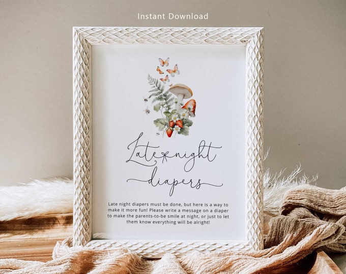 Mushroom Late Night Diapers Sign. Little mushroom Diapers Thoughts Game. Fall Printable Diaper Game. Instant Download #mush1