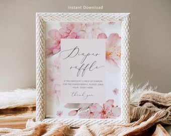 Cherry Blossom Diaper Raffle Sign: Blush Pink Sakura (Instant Download) #s1