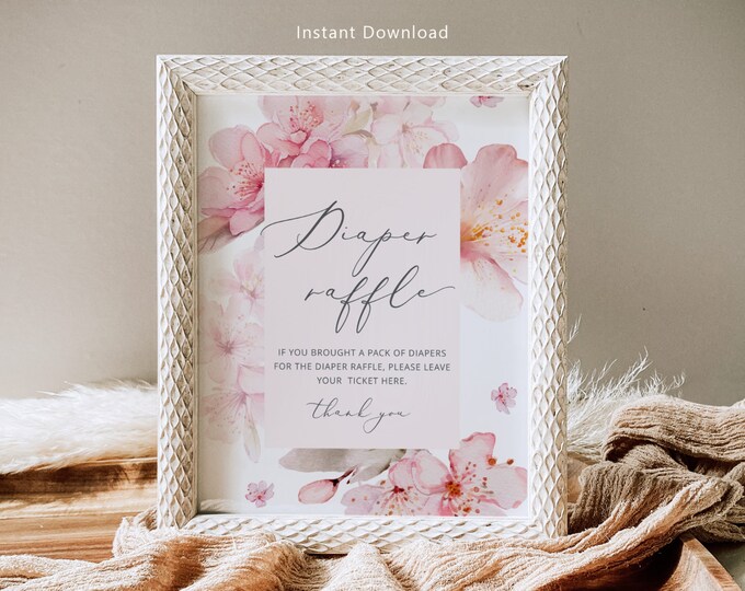 Cherry blossom diaper raffle sign. Blush pink diaper raffle sign. Sakura diaper raffle sign Instant download #s1