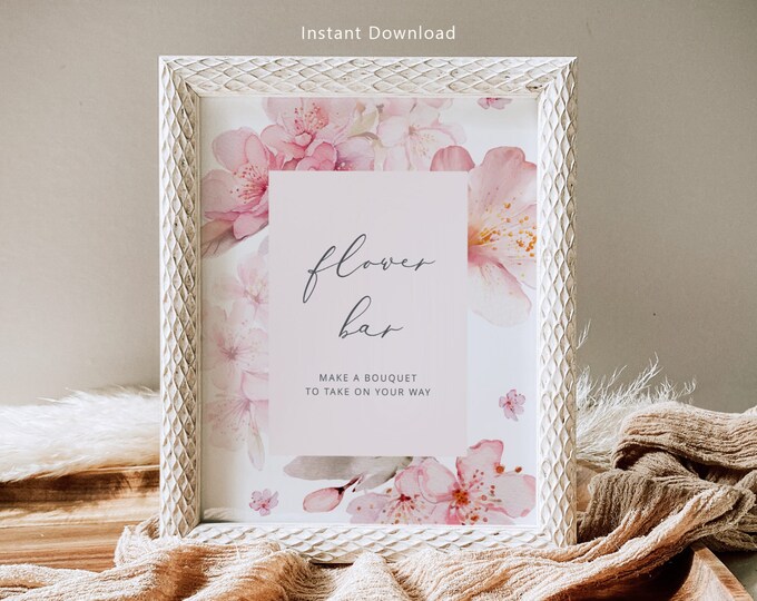 Cherry blossom Flower bar. Blush pink Bouquet Bar Sign. Make a Bouquet Sign. Sakura flower bar #s1