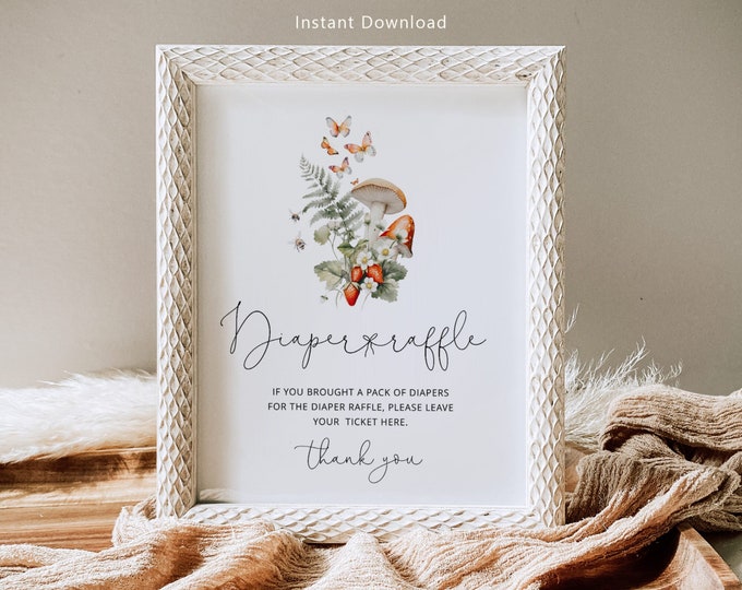 Mushroom diaper raffle sign. Fall diaper raffle sign. Minimalist forest diaper raffle sign. Instant Download #mush1