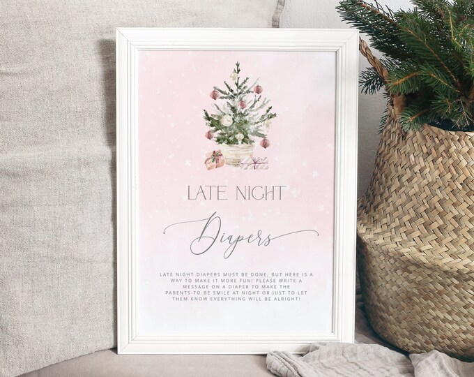 Late Night Diapers Sign. Winter pink Baby Shower Diapers Thoughts Game. Blush pink Late night Diaper Game Instant Download #ad7