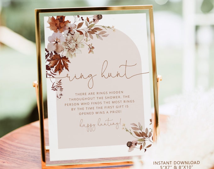 Boho fall Ring Hunt Game. Boho arch Ring Hunt Sign. Elegant Bridal Shower Game. Instant Download #17