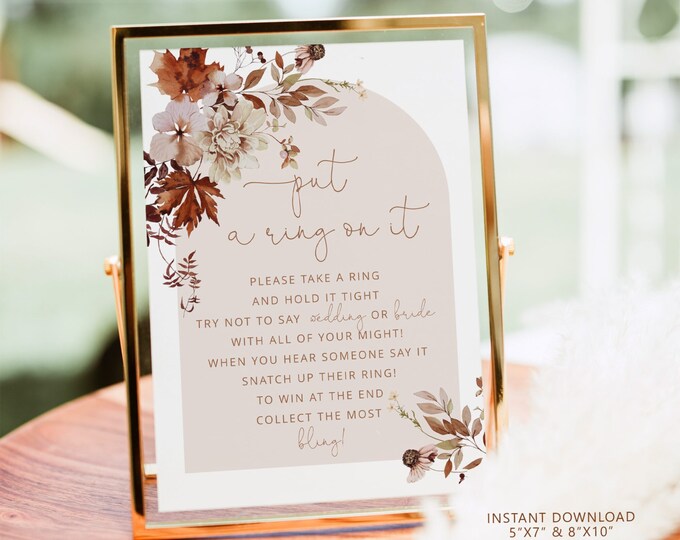 Boho fall Put a ring on it Game. Elegant fall Don't Say Bride. Fall arch put a ring on it sign. Instant Download #17