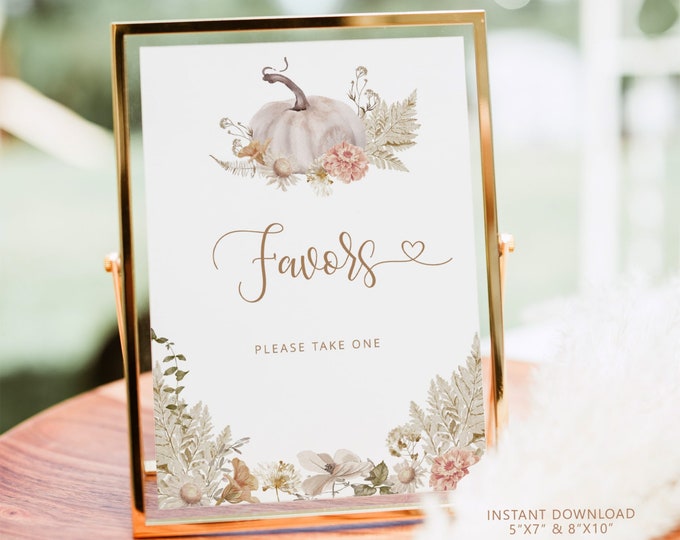 Pumpkin Favors please take one Sign. Boho fall Little pumpkin baby shower favors sign. Girls baby shower favors sign. Instant Download #p8