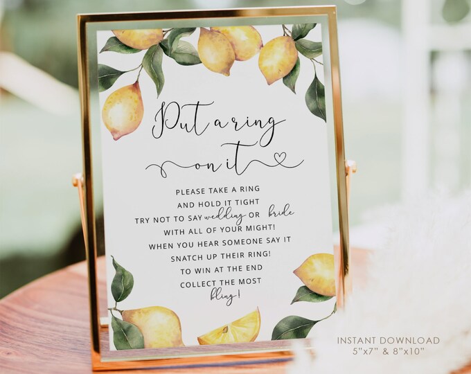 Lemon Put a ring on it Game. Elegant lemon Don't Say Bride. Citrus put a ring on it sign. Instant Download #lm1