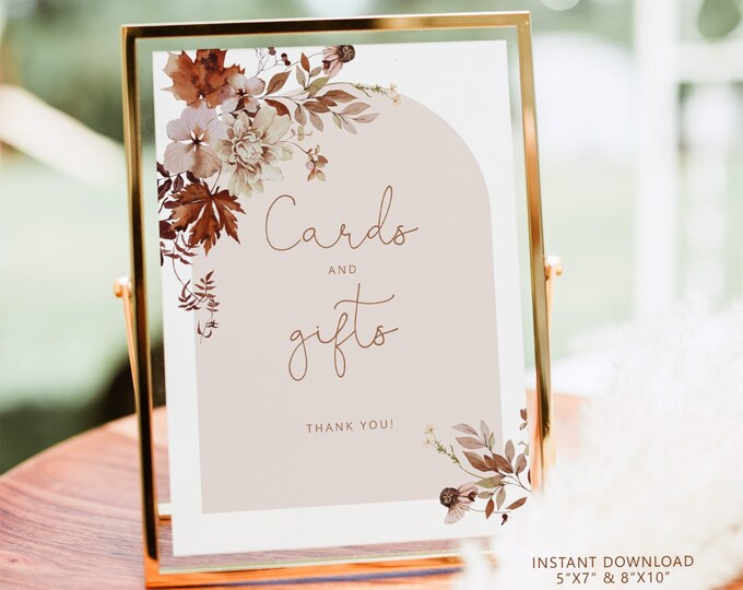 Printable boho fall Cards and Gifts Sign in 2 Sizes. Fall Wedding Cards & Gifts Sign Instant Download #17