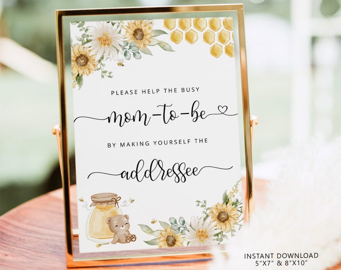 Honey bear Help the Busy Mom-to-Be by Making Yourself the Addressee. Sunflower Address an Envelope Sign Instant Download #hb1