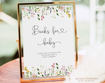 Wildflowers Books for Baby sign. Watercolor floral Baby Shower Book Request Card Bring A Book Instead of a card #wl1