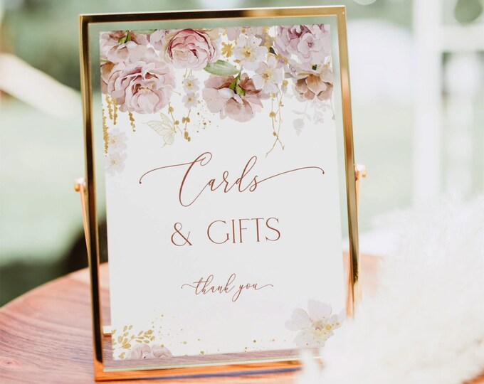 Garden flowers Cards and Gifts Sign in 2 Sizes. Beige gold Cards and Gifts Sign. Gender neutral cards and gifts sign Instant Download #gar1