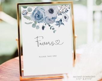 Dusty blue Favors please take one Sign. Minimalist elegant dusty blue Favors sign. Instant Download #dus