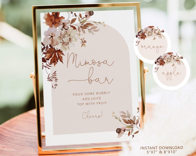 Fall Mimosa Bar Sign, Bar Printable, Bubbly Bar Sign, Boho fall mimosa bar juice tags #17