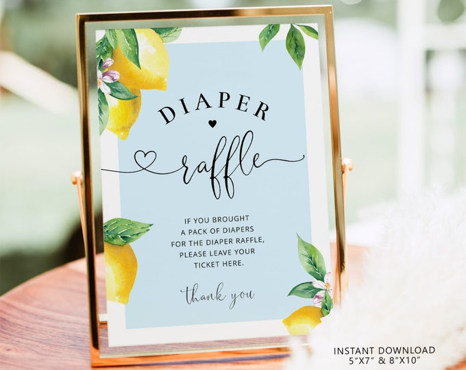 Blue Lemon diaper raffle sign. Little lemon Baby shower diaper raffle. Boy lemon diaper raffle sign Instant Download #lem4