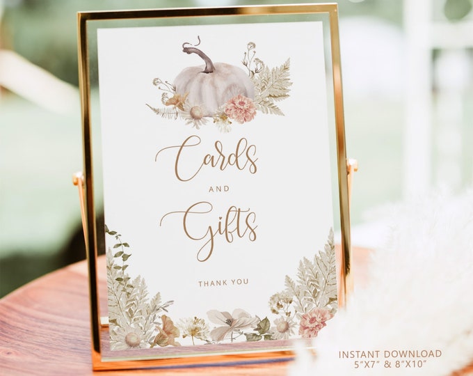 Boho pumpkin Cards and Gifts Sign in 2 Sizes. Elegant Fall Cards & Gifts Sign. Boho fall pumpkin cards and gifts Instant Download #p8