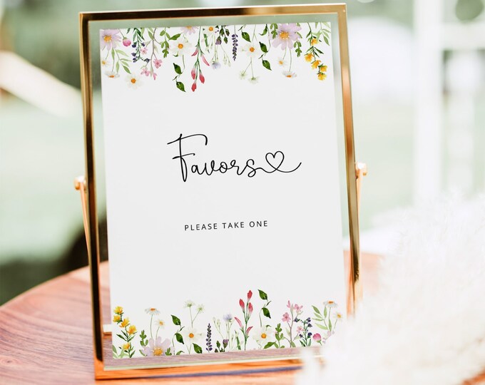 Wildflowers Favors please take one Sign. Boho Floral baby shower favors sign. Elegant floral favors sign. Instant Download #wl1