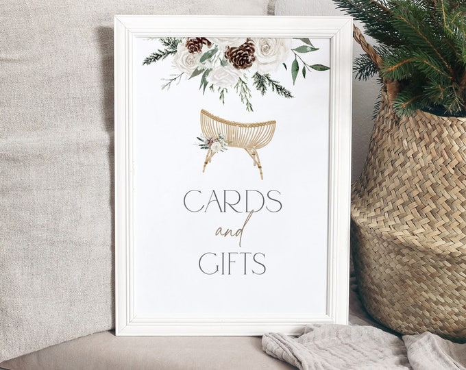Evergreen Cards and Gifts Sign. Winter nurserycards and gifts Sign. Evergreen baby shower decoration. Instant Download #wn