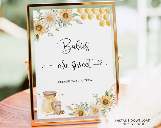 Honey bear Babies are sweet Sign. Sunflowertake a treat sign. Honey babies are sweet. Instant Download #hb1