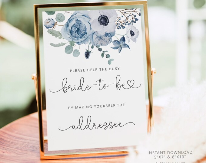 Dusty blue Help the Busy Bride-to-Be by Making Yourself the Addressee. Elegant Floral Address an Envelope Sign Instant Download #dus