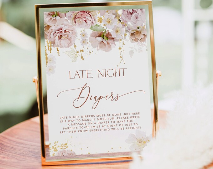 Garden floral Late Night Diapers Sign. Boho Diapers Thoughts Game. Boho floral late night diapers sign #gar1