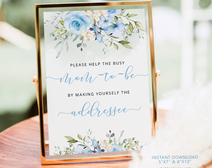 Blue floral Help the Busy Mom-to-Be by Making Yourself the Addressee. Eucalyptus Address an Envelope Sign Instant Download #fl3