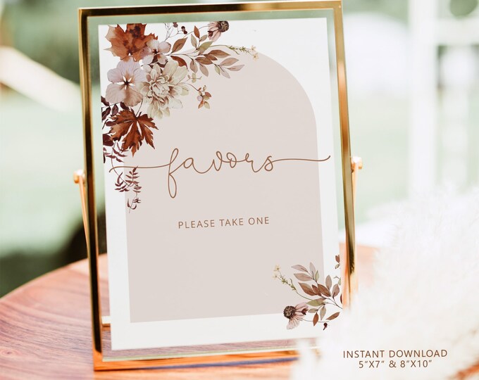 Boho fall Favors please take one Sign. Boho Floral bridal shower favors sign. Boho arch favors sign. Instant Download #17